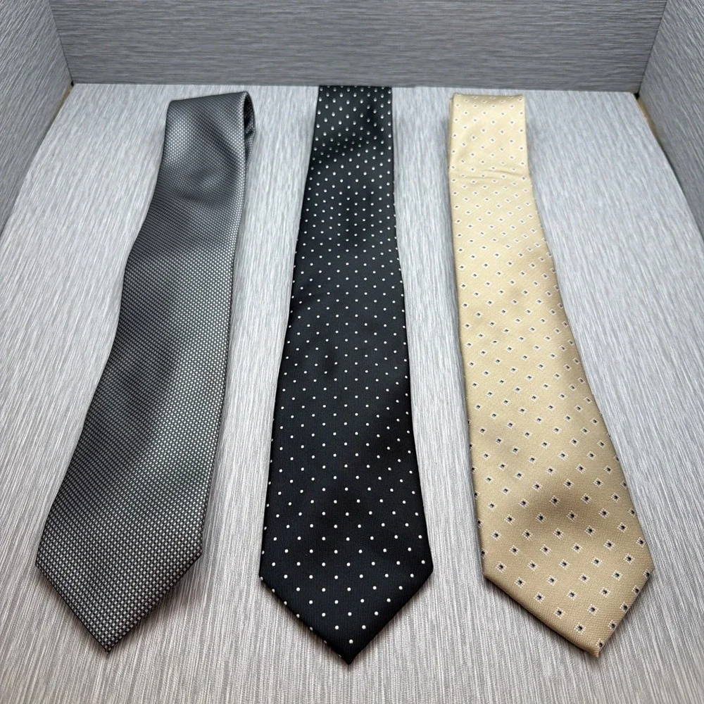 Michael Kors Silk Ties Lot 3 Mens Necktie Bundle Polka‎ Dot Gray Black Gold